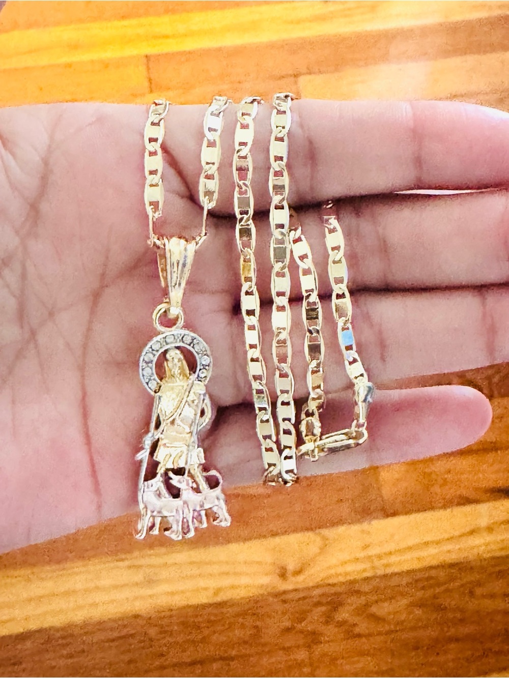 14K Gold Plated Saint Lazarus Pendant Necklace - Elegant Religious Charm. New